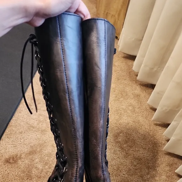 Milwakee Classic Harness Lace-Up Knee-High Moto Boots