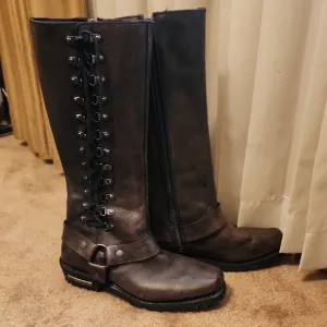 Milwakee Classic Harness Lace-Up Knee-High Moto Boots