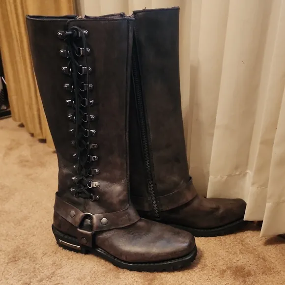 Milwakee Classic Harness Lace-Up Knee-High Moto Boots