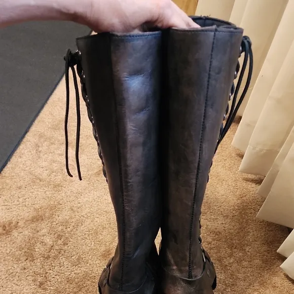 Milwakee Classic Harness Lace-Up Knee-High Moto Boots