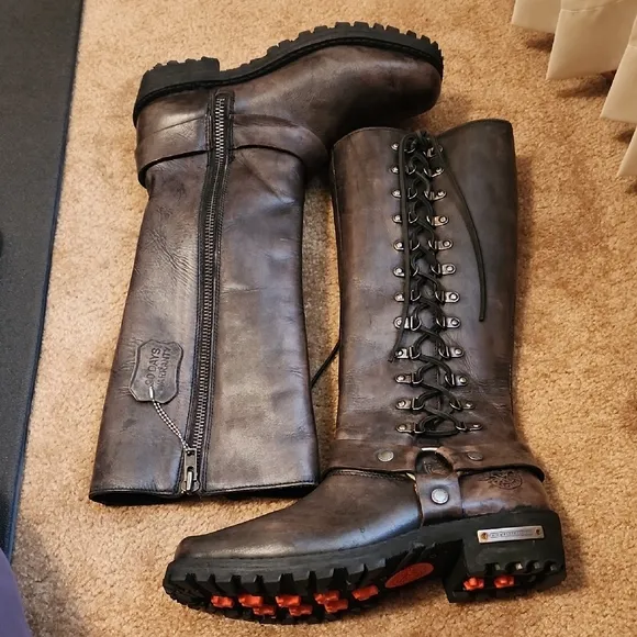 Milwakee Classic Harness Lace-Up Knee-High Moto Boots