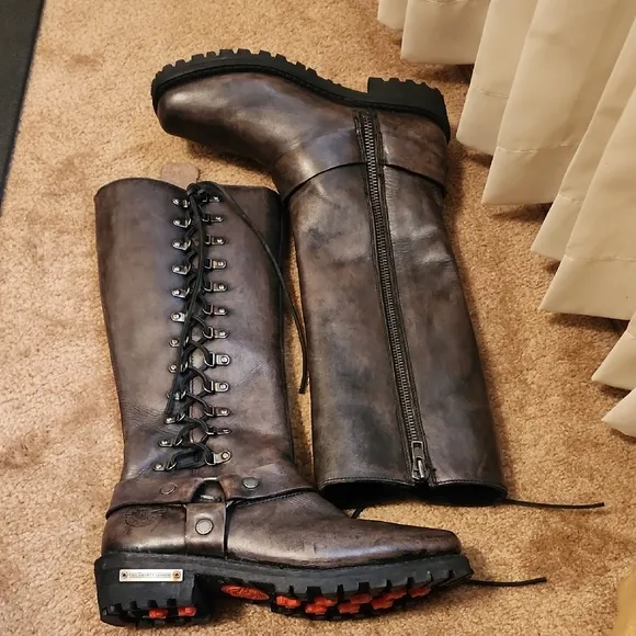 Milwakee Classic Harness Lace-Up Knee-High Moto Boots