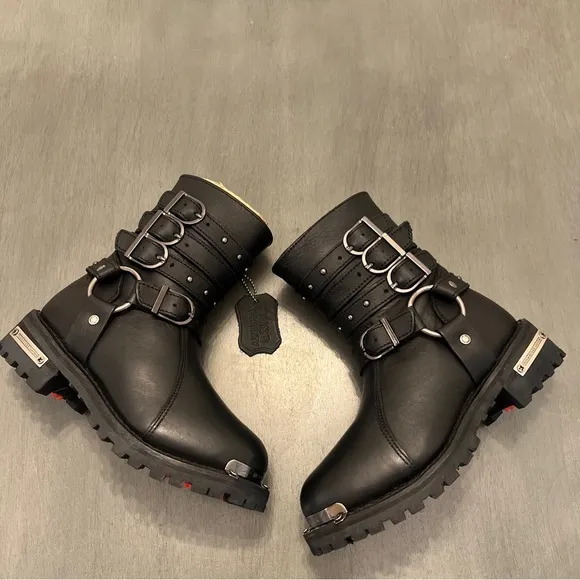 Milwaukee Leather Women 9-In Triple Buckle Black Leather Harness Biker Boot 5.5