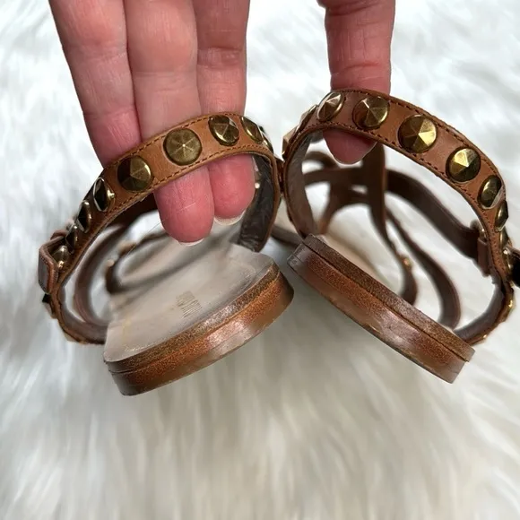 Miu Miu Brown Gold Studded Leather Sandals