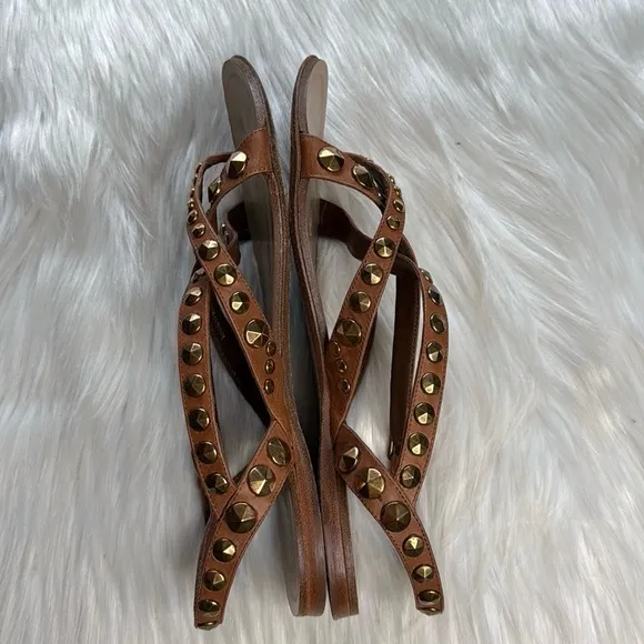 Miu Miu Brown Gold Studded Leather Sandals