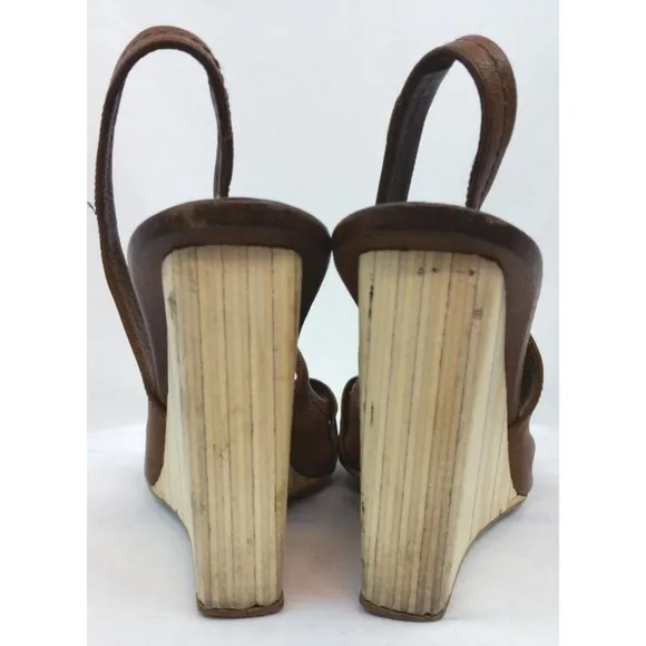 Miu Miu Brown Leather Wooden Wedges 38 Sandals