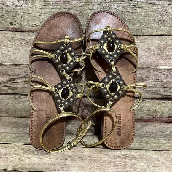 Miu Miu Leather Strao Sandals