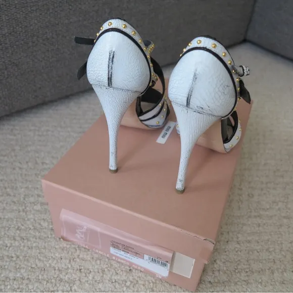 Miu Miu White Studded CrackledLeather Ankle-Strap Sandals Size 38