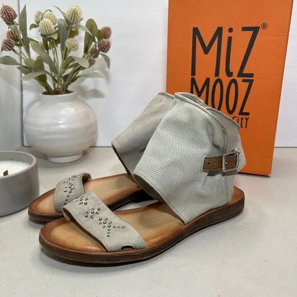 Miz Mooz Forge Leather Studded Gladiator Sandals Buckle Stone Women 41/10.5 NWB