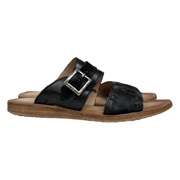 Miz Mooz Leather Double Band Slide Slip On Sandals Florra Beach Resortwear NWOB