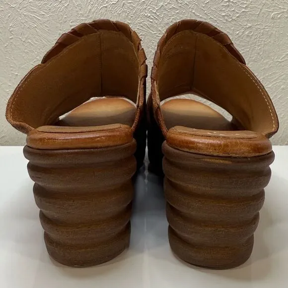 Miz Mooz Leather Slide Wedges Sandals Abbie Brandy, Size 38 (US 7.5)