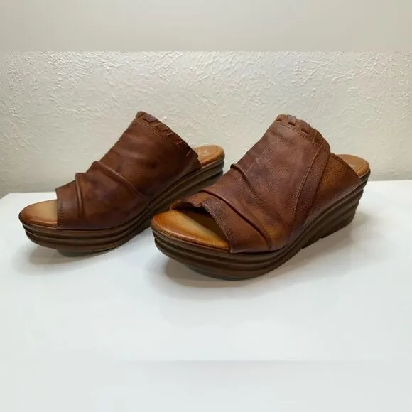 Miz Mooz Leather Slide Wedges Sandals Abbie Brandy, Size 38 (US 7.5)