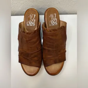 Miz Mooz Leather Slide Wedges Sandals Abbie Brandy, Size 38 (US 7.5)