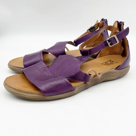 Miz Mooz Mari Leather Ankle Strap Zip Sandals Purple  Size EU 42 US 10.5-11