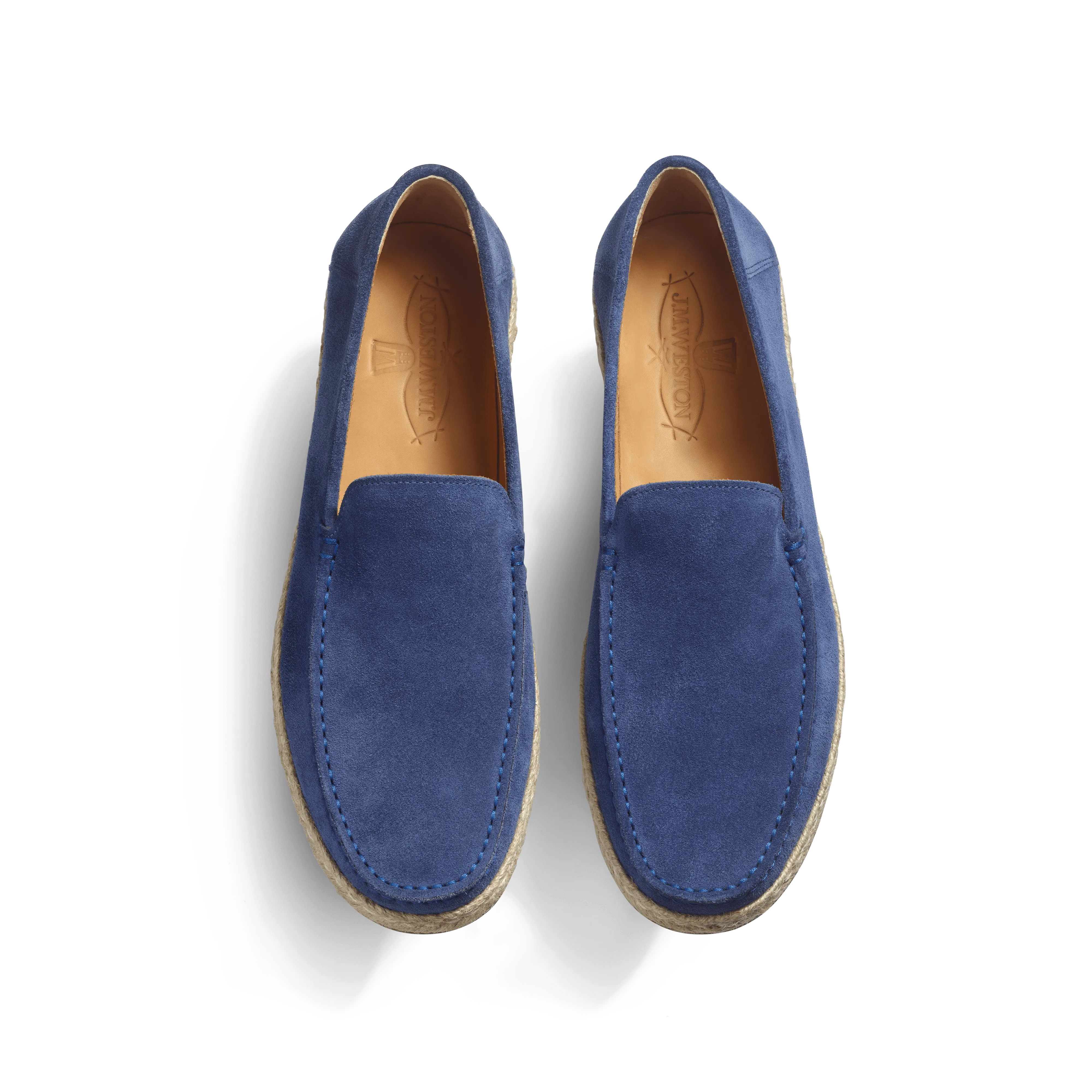 Mocassin Espadrille Uzès [homme cuir veau velours bleu de Limoges]