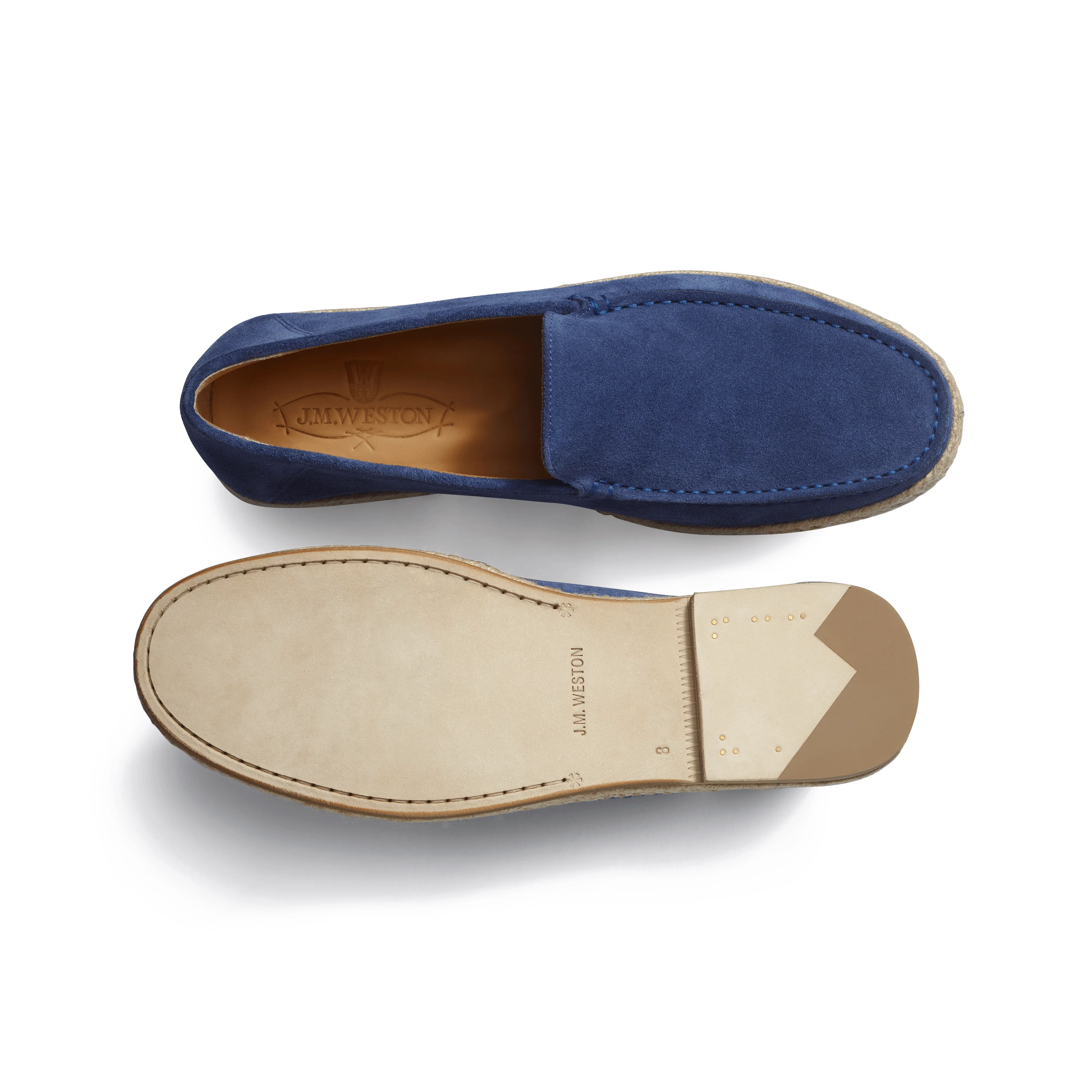 Mocassin Espadrille Uzès [homme cuir veau velours bleu de Limoges]