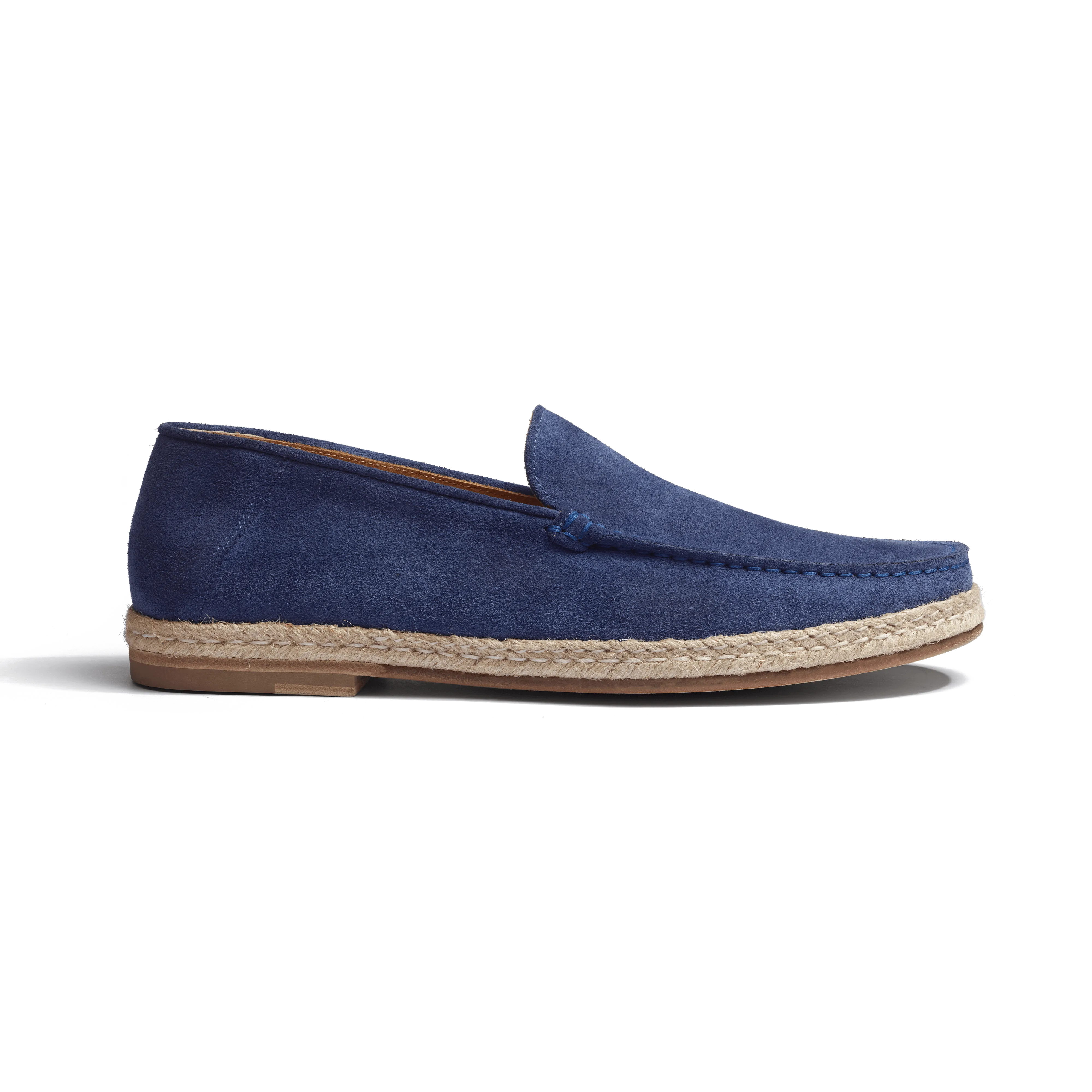 Mocassin Espadrille Uzès [homme cuir veau velours bleu de Limoges]