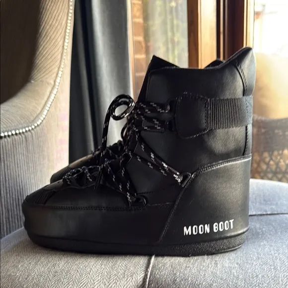 Moon Boot Black Rain &amp; Snow Boots with Platform Sole