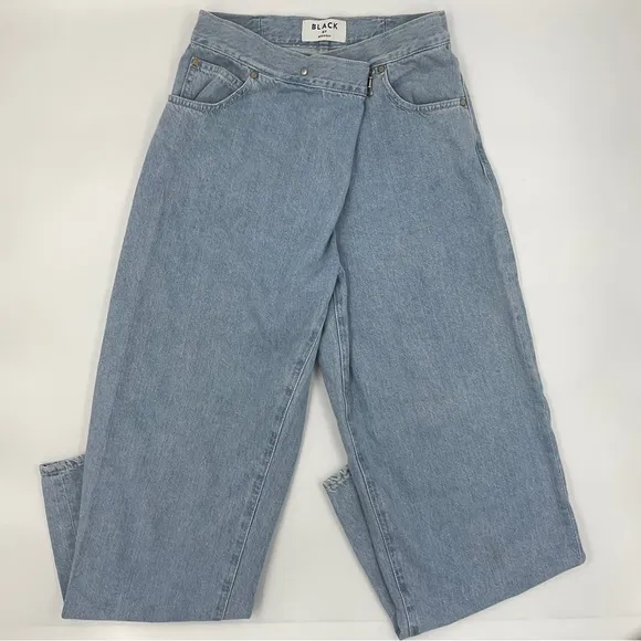Moussy Black by Moussy RARE Cross Waist Wide Straight Leg Light Denim Jeans 24
