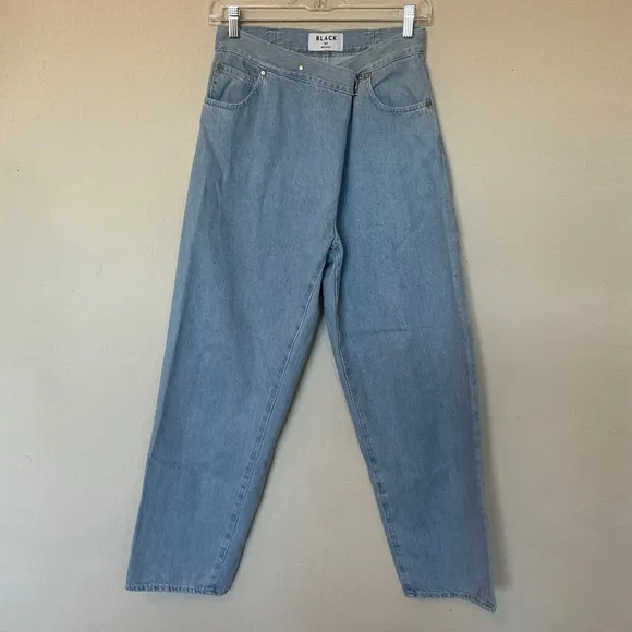 Moussy Black by Moussy RARE Cross Waist Wide Straight Leg Light Denim Jeans 24