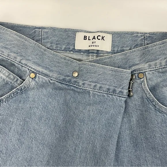 Moussy Black by Moussy RARE Cross Waist Wide Straight Leg Light Denim Jeans 24