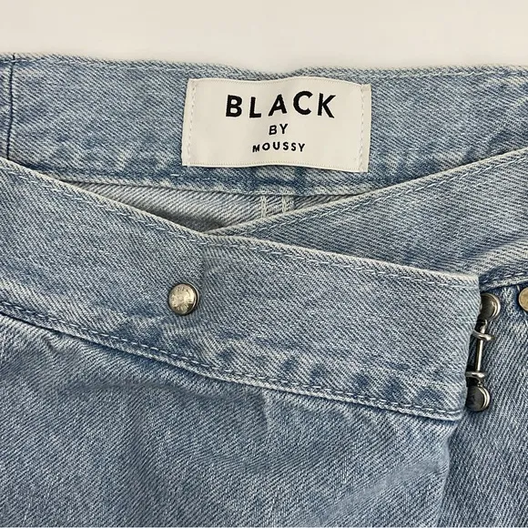 Moussy Black by Moussy RARE Cross Waist Wide Straight Leg Light Denim Jeans 24