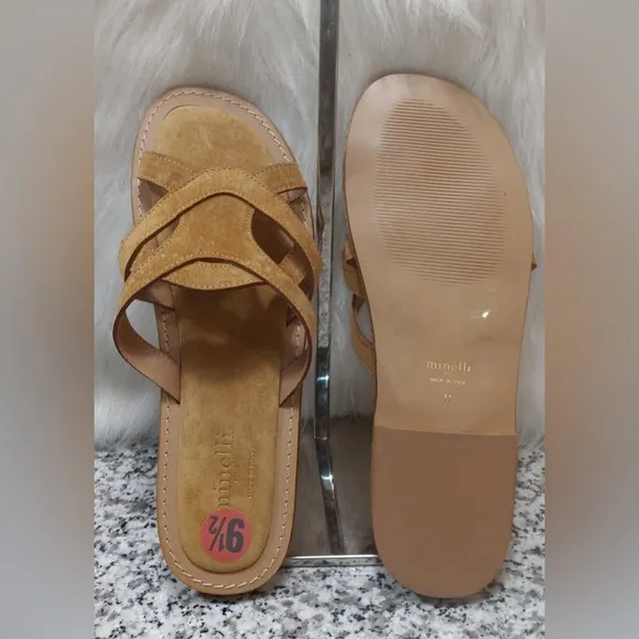 Munelli Women Suede Leather Sandals made in Italy Size 9.5 New