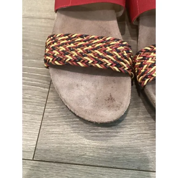 Munro Womens Pisces Sandals US 8.5 Red Multi Braided Comfort Beach Walking Wedge