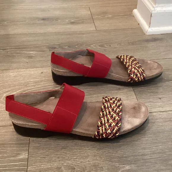 Munro Womens Pisces Sandals US 8.5 Red Multi Braided Comfort Beach Walking Wedge