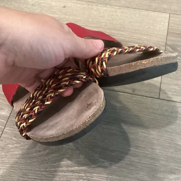 Munro Womens Pisces Sandals US 8.5 Red Multi Braided Comfort Beach Walking Wedge
