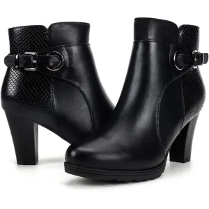 mysoft Ankle Boots Women's Black Polyurethane Buckle Strap Chunky Stacked Heel
