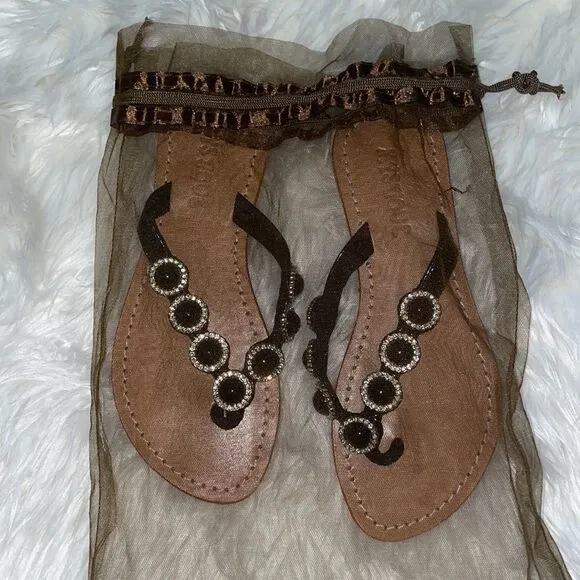 Mystique Boutique Handmade Black patent and Rhinestone Beaded Flip Flop Sandals