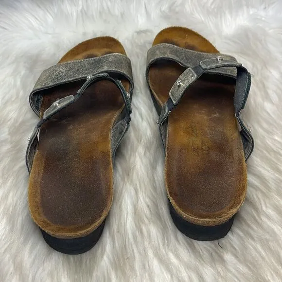 Naot Ashley Metallic Leather Studded Rhinestone Slide Sandals Sz 8