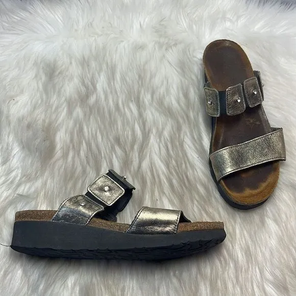 Naot Ashley Metallic Leather Studded Rhinestone Slide Sandals Sz 8