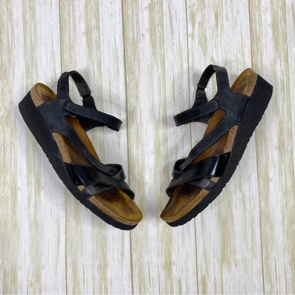 NAOT Black Leather Criss Cross Sophia Sandals