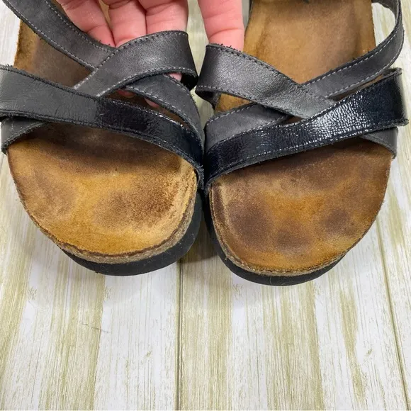 NAOT Black Leather Criss Cross Sophia Sandals