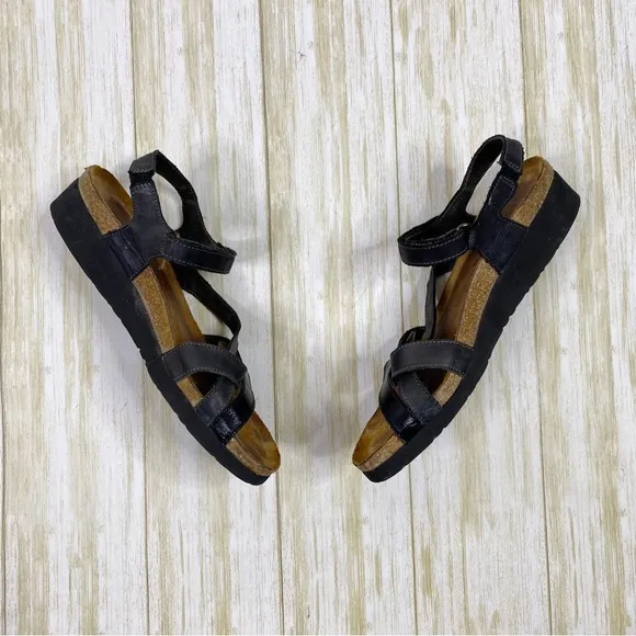 NAOT Black Leather Criss Cross Sophia Sandals