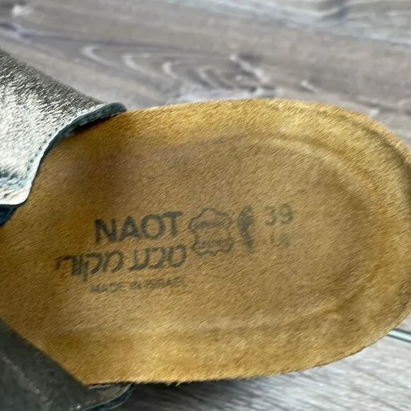 Naot Rachel Metallic Gold Womens Sz 8/EU 39 Slingback Hook &amp; Loop Wedge Sandals