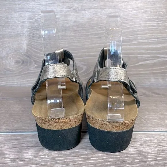 Naot Rachel Metallic Gold Womens Sz 8/EU 39 Slingback Hook &amp; Loop Wedge Sandals