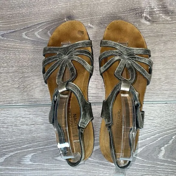 Naot Rachel Metallic Gold Womens Sz 8/EU 39 Slingback Hook &amp; Loop Wedge Sandals