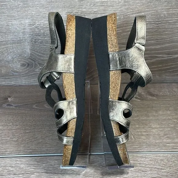 Naot Rachel Metallic Gold Womens Sz 8/EU 39 Slingback Hook &amp; Loop Wedge Sandals