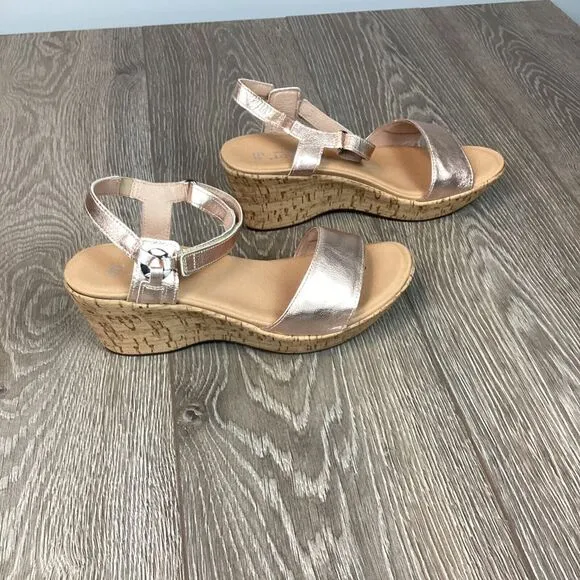 NAOT sandals NEW 42 Pier Soft Rose Gold‎  Leather Strap Wedge Open Tow Platform