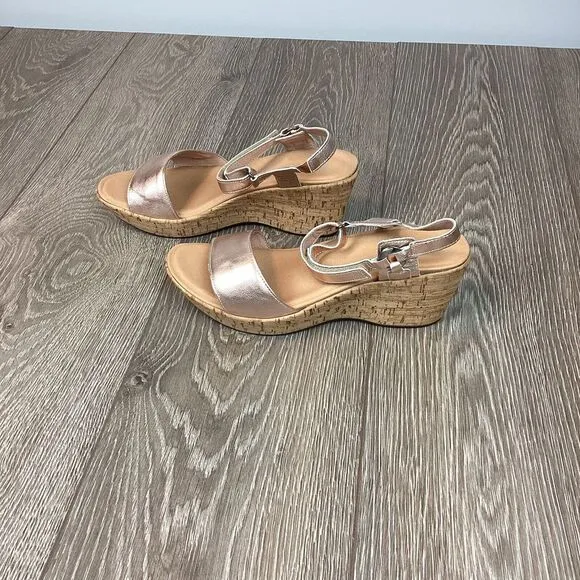 NAOT sandals NEW 42 Pier Soft Rose Gold‎  Leather Strap Wedge Open Tow Platform