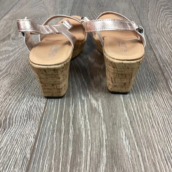 NAOT sandals NEW 42 Pier Soft Rose Gold‎  Leather Strap Wedge Open Tow Platform
