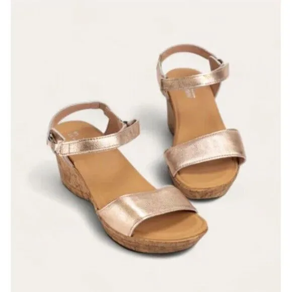 NAOT sandals NEW 42 Pier Soft Rose Gold‎  Leather Strap Wedge Open Tow Platform
