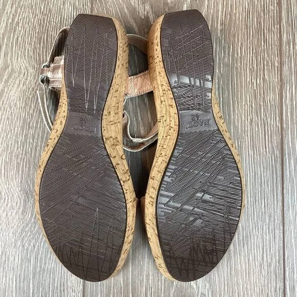 NAOT sandals NEW 42 Pier Soft Rose Gold‎  Leather Strap Wedge Open Tow Platform