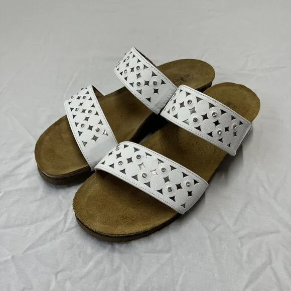Naot Shoes Susan Womens 38EU 7 US White Leather Studded Cork Wedge Sandals Strap