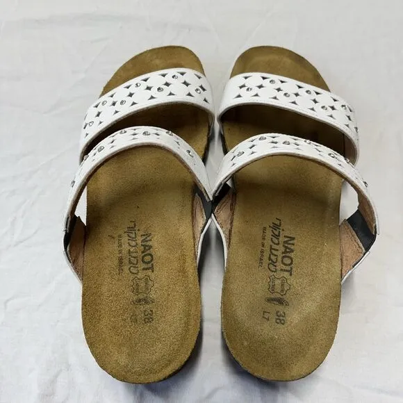 Naot Shoes Susan Womens 38EU 7 US White Leather Studded Cork Wedge Sandals Strap