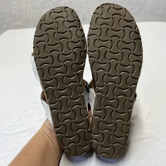 Naot Shoes Susan Womens 38EU 7 US White Leather Studded Cork Wedge Sandals Strap