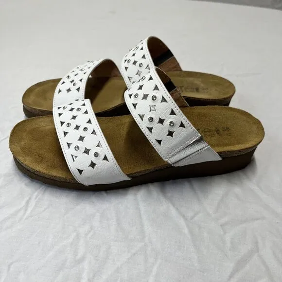 Naot Shoes Susan Womens 38EU 7 US White Leather Studded Cork Wedge Sandals Strap